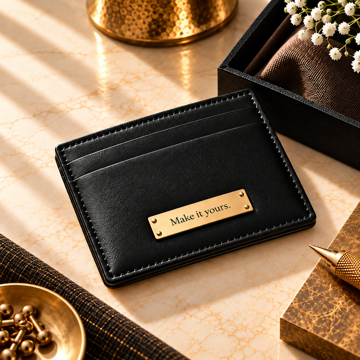 Personalised leather wallet engraving