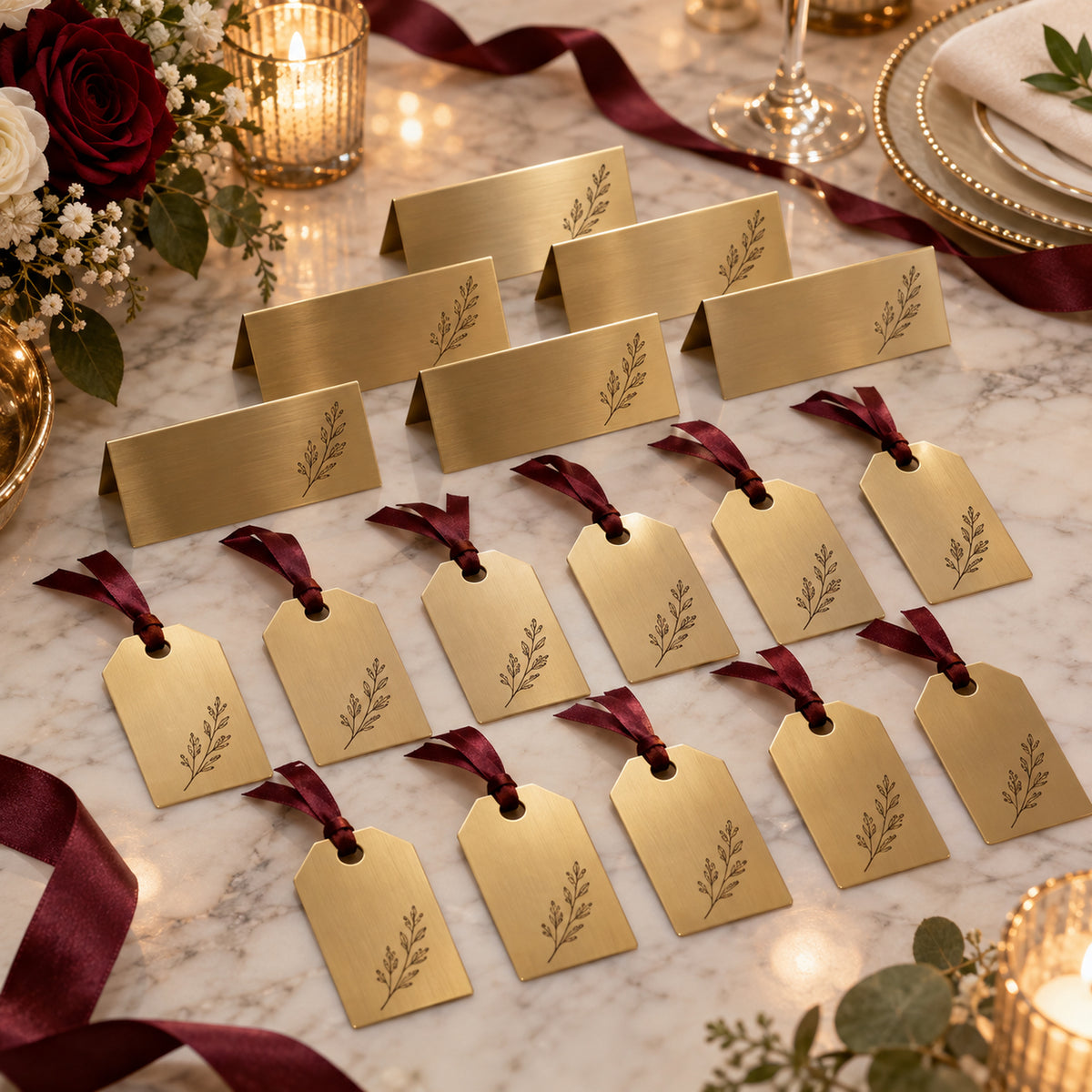 Batch of engraved event favour tags and place cards