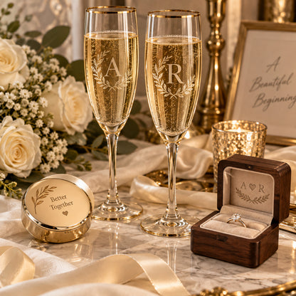 Personalised wedding glassware and keepsake scene
