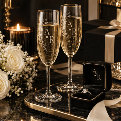 Luxury personalised champagne glassware for wedding and anniversary gifts