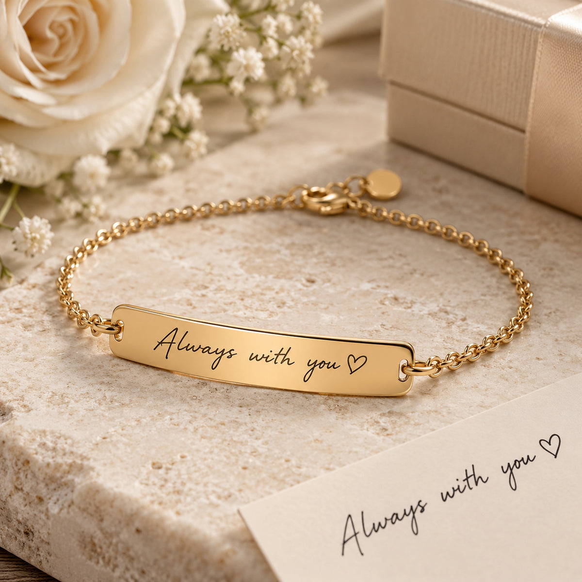 Handwriting engraving on a gold bracelet