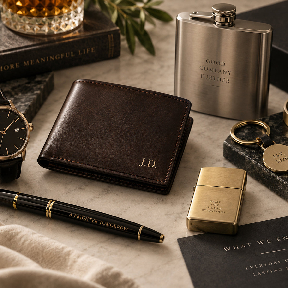Initials engraving on a premium everyday carry set