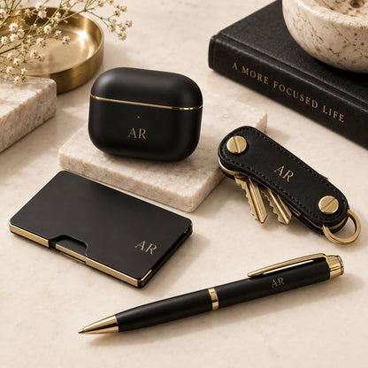 Luxury everyday carry objects with multiple engraving placement examples