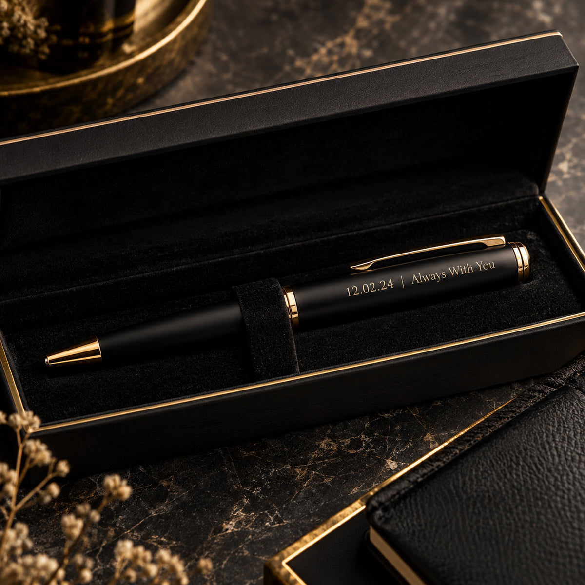 Engraved pen with short message