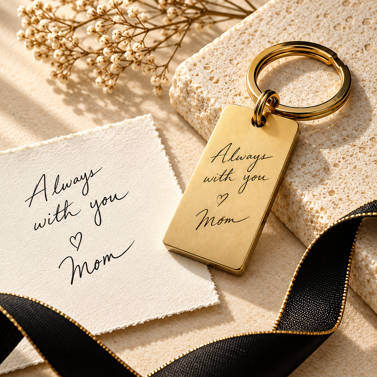 Personalised keepsake keychain with engraved message