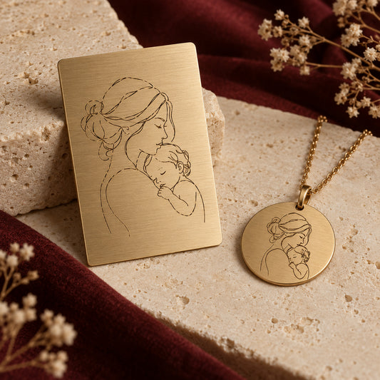 Line art engraving on brass keepsakes